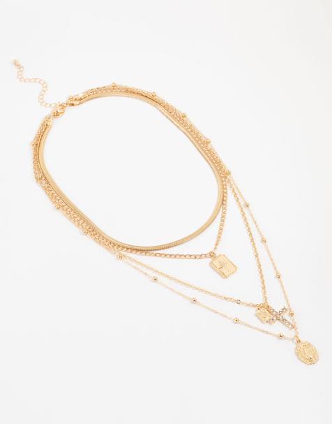 Lovisa - Collier multi-rangs variés à pendentif croix - Doré - view 1