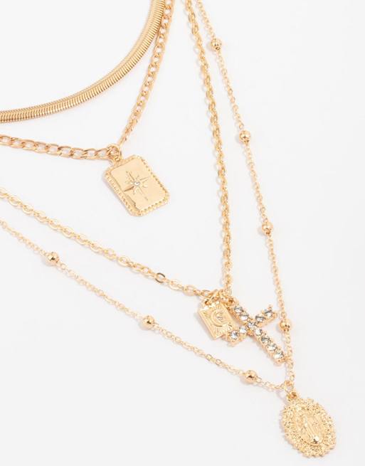 Lovisa - Collier multi-rangs variés à pendentif croix - Doré, 2 de 3