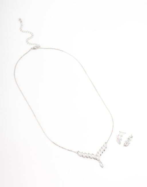Lovisa - Completo color argento con collana e orecchini con strass