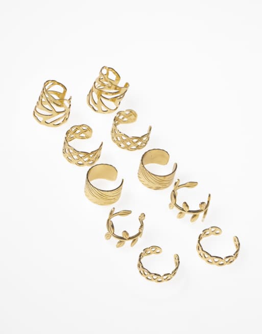 Lovisa - Confezione da 10 orecchini ear cuff in acciaio chirurgico inossidabile placcato oro con foglie d'alloro