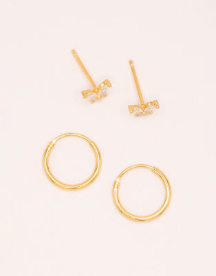 Lovisa - Confezione da 2 paia di orecchini a cerchio e a bottone in argento sterling placcato oro - view 1