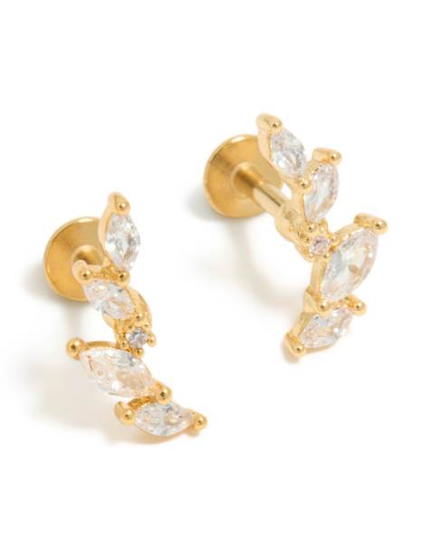 Lovisa - Confezione da 2 paia di orecchini in acciaio chirurgico placcato oro con zirconia cubica e retro piatto - view 1