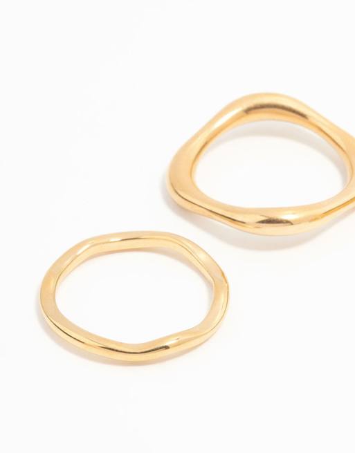 Lovisa - Confezione da 3 anelli dorati in acciaio inossidabile resistente all'acqua placcato oro, 2 di 3