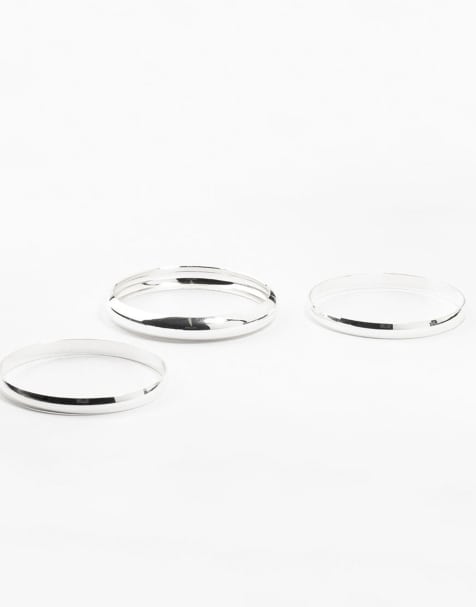 Lovisa - Confezione da 3 bracciali medi classici lisci placcati argento - view 1