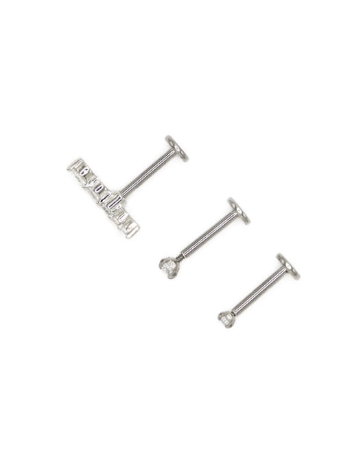 Lovisa - Confezione da 3 piercing argentati in titanio con zirconia cubica e sfere con chiusura piatta, 3 di 3