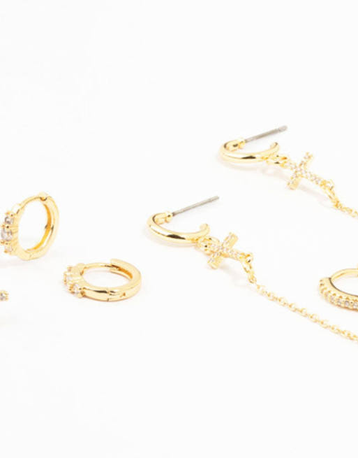 Lovisa - Confezione da 4 orecchini a bottone e catenina in ottone placcato oro, 4 di 4