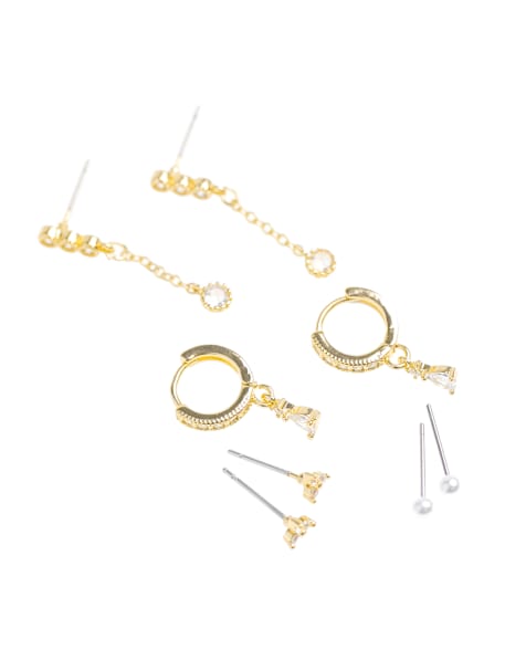 Lovisa - Confezione da 4 paia di orecchini placcati oro con zirconia cubica - view 1