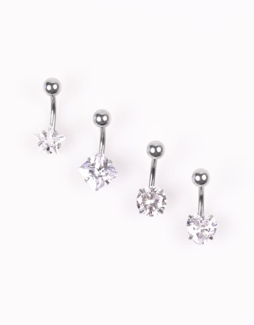 Lovisa - Confezione da 4 piercing per l'ombelico in acciaio chirurgico argentato con zirconia cubica