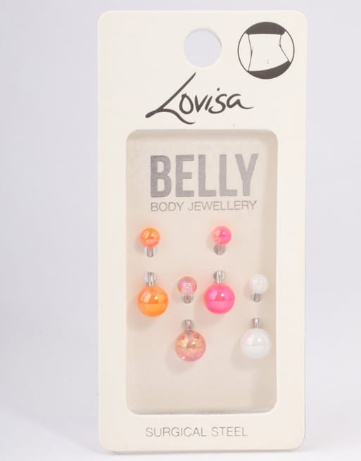 Lovisa - Confezione da 4 piercing per l'ombelico in acciaio chirurgico multicolore