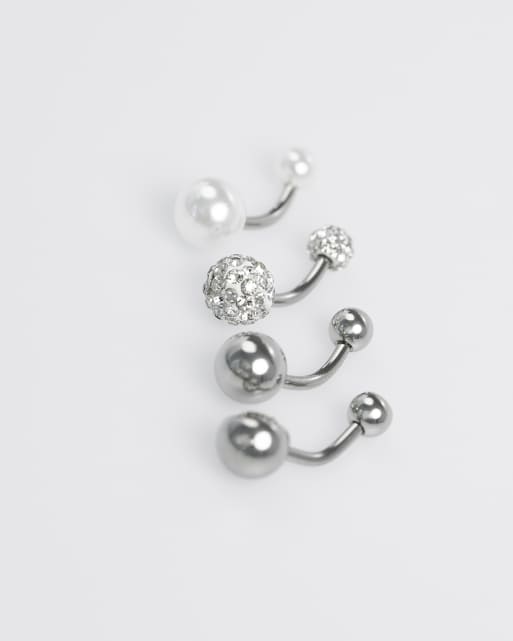 Lovisa - Confezione da 4 piercing per ombelico in acciaio chirurgico argentato con strass