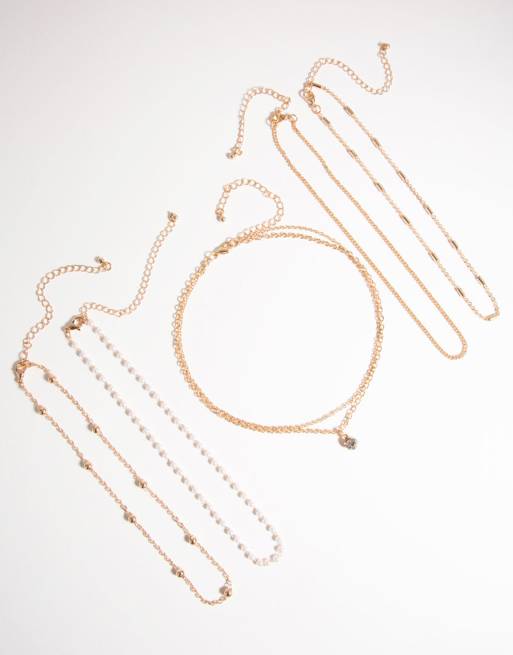 Lovisa - Confezione da 6 collarini color oro con strass e perle