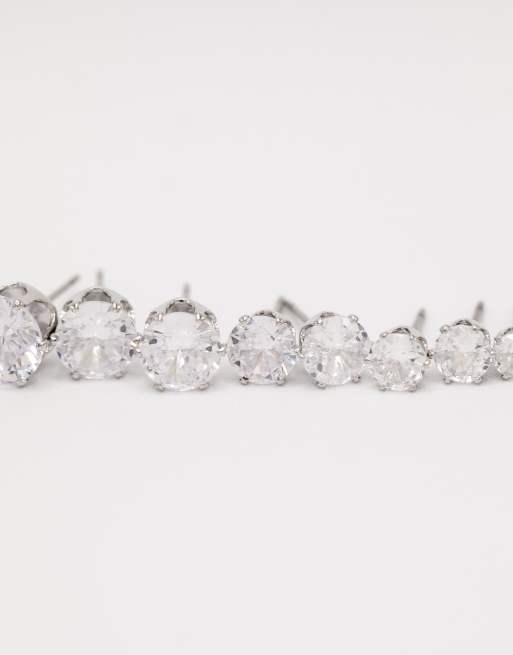 Lovisa - Confezione da 6 orecchini classici rotondi tonalità argento con zirconia cubica, 2 di 3