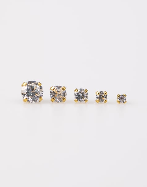 Lovisa - Confezione da 6 orecchini in titanio placcati oro di dimensioni progressive con pietra - view 1
