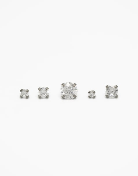 Lovisa - Confezione da 6 piercing in titanio argentato con zirconia cubica di varie dimensioni e retro piatto - view 1