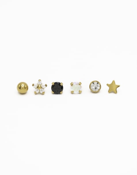 Lovisa - Confezione da 6 piercing in titanio placcato oro con chiusura piatta - view 1