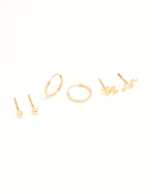Lovisa - Confezione di orecchini a cerchio e a forma di serpente in argento sterling placcato oro