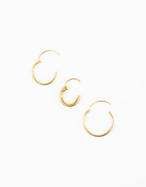 Lovisa - Confezione di orecchini a cerchio in argento sterling placcato oro di spessore misto, 3 di 3