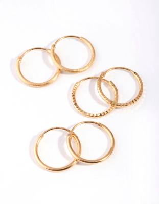 Lovisa - Confezione di orecchini a cerchio zigrinati di dimensione media in argento sterling placcato color oro 