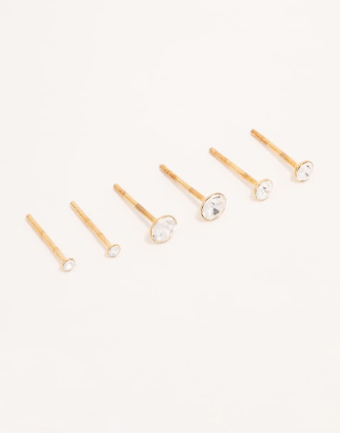 Lovisa - Confezione di orecchini di diverse misure in argento sterling placcato oro con strass argento - view 1