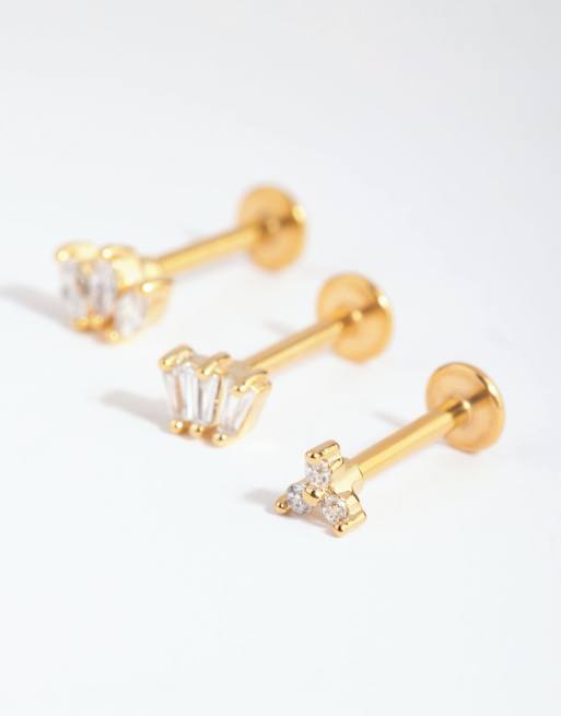 Lovisa - Confezione di orecchini in acciaio chirurgico color oro a fiore con retro piatto, 2 di 3