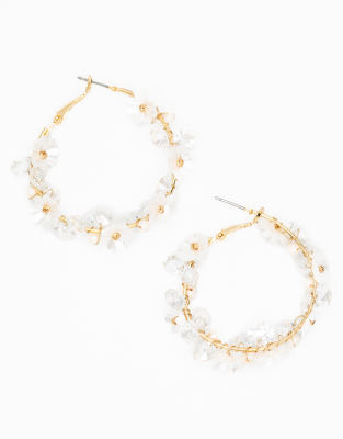 Lovisa - Créoles en plaqué or avec détails fleur à strass et perles d'eau douce - Doré