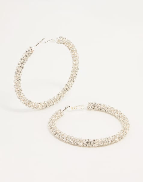 Lovisa Diamante hoop earrings in silver - view 1