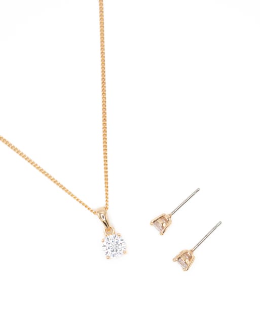 Lovisa Diamond simulant gold stone earrings necklace set in gold, 2 of 3