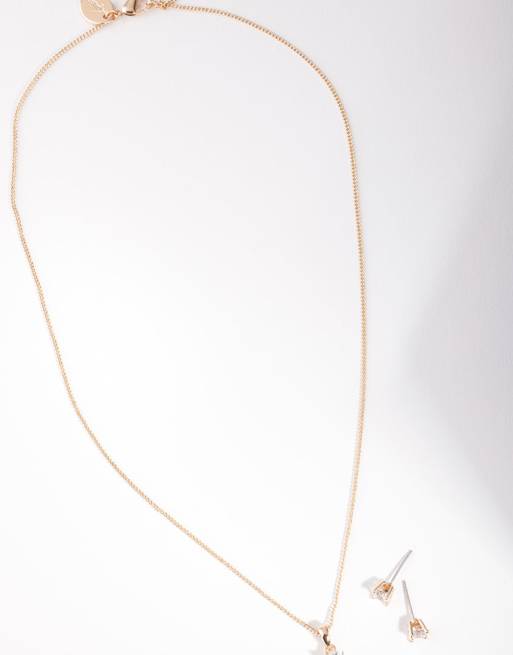 Lovisa Diamond simulant gold stone earrings necklace set in gold, 3 of 3
