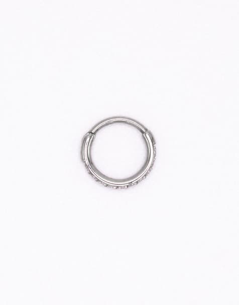 Lovisa - Enkele clicker-ring van 6mm van titanium met helft van zirkonia in zilver - view 1