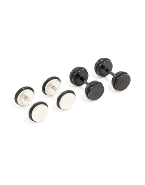 Lovisa – Flatback-Ohrstecker für Herren aus schwarz beschichtetem, wasserfestem Edelstahl und Metallmix im 2er-Pack in verschiedenen Farben - view 1