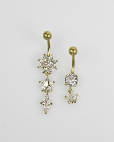 Lovisa – Flower Power – 2er-Pack Bauchnabel-Piercings aus vergoldetem Chirurgenstahl in Goldoptik - view 1