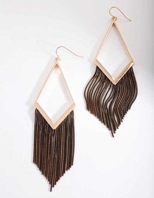 Lovisa Gold black chain tassel earrings in black