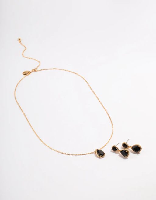 Lovisa Gold bulk double teardrop necklace & earrings set in gold