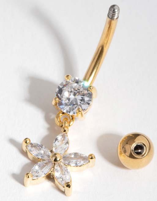 Lovisa Gold - Piercing per ombelico dorato a forma di fiore con zirconia cubica, 3 di 3