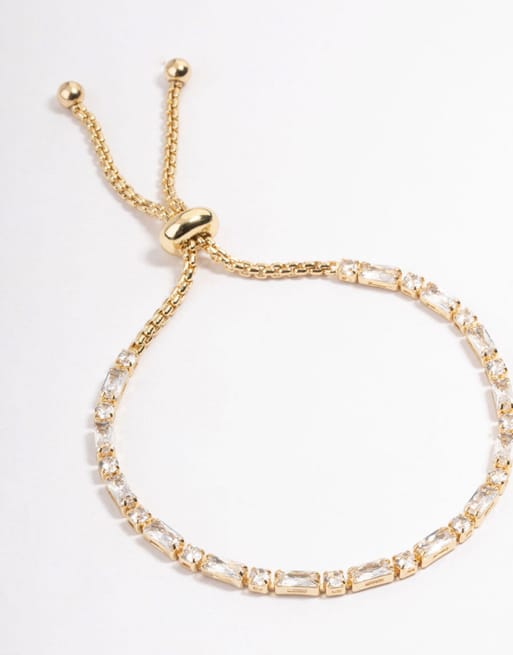 Lovisa Gold plated baguette stone toggle tennis bracelet in gold, 2 of 3
