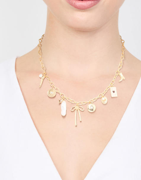 Lovisa Gold plated bow & star charm necklace in gold - view 1