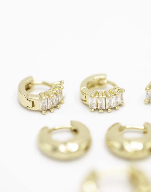 Lovisa Gold plated brass cubic zirconia baguette earrings 4-pack in gold, 3 of 3