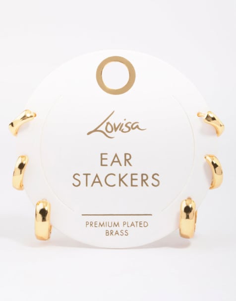 Lovisa Gold plated brass graduating hoop earring 3-pack in gold - view 1