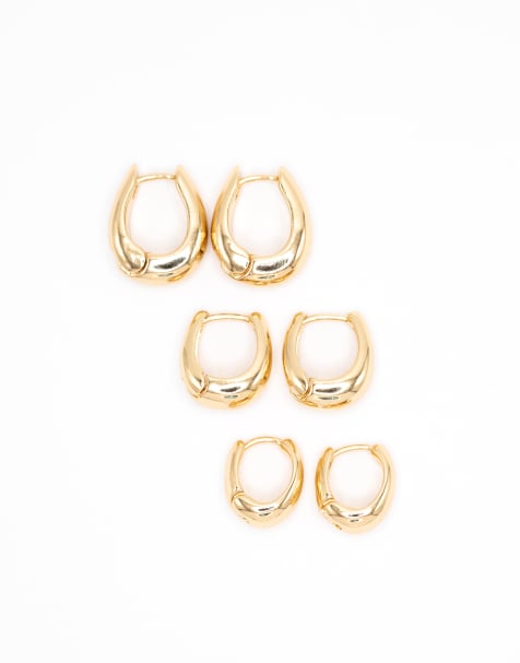 Lovisa gold plated brass graduating taper hoop earrings 3-pack in gold - view 1