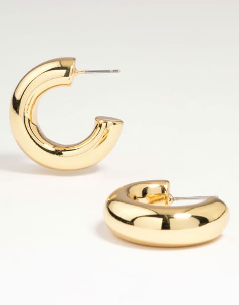 Lovisa Gold plated brass large chunky hoop earrings in gold - view 1
