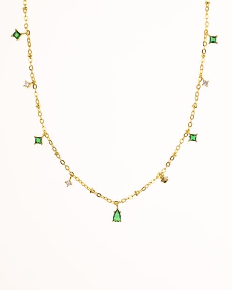 Lovisa gold plated cubic zirconia emerald dainty station necklace in gold - view 1