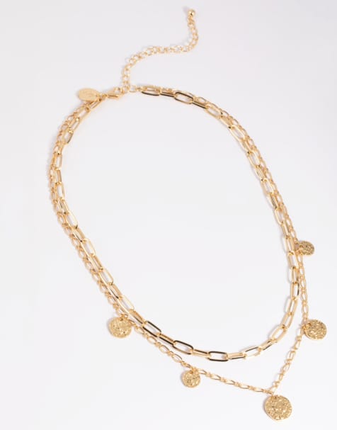 Lovisa Gold plated disc layered necklace in gold - view 1