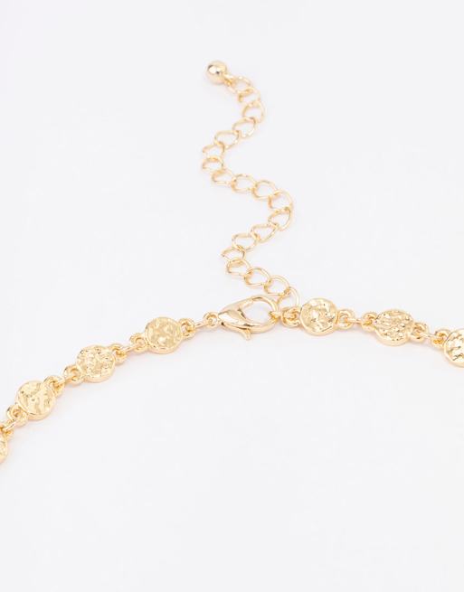 Lovisa Gold plated hammered disc chain necklace in gold, 3 of 3