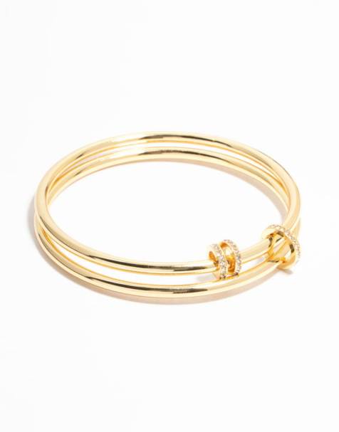 Lovisa Gold plated layered rondell bangle in gold - view 1
