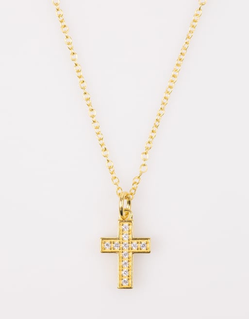 Lovisa Gold plated sterling silver cubic zirconia cross necklace in gold , 2 of 3