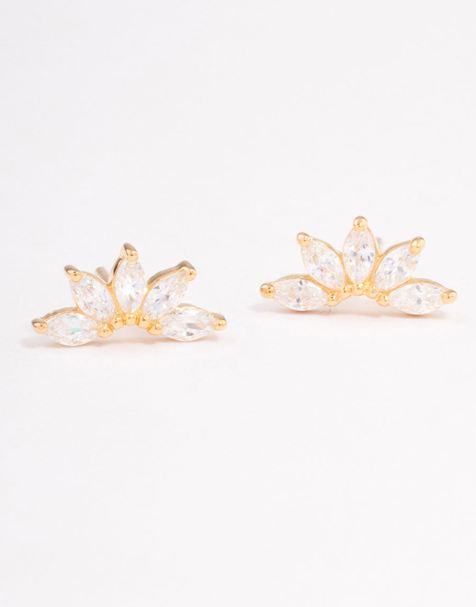 Lovisa Gold plated sterling silver cubic zirconia fan stud earrings in gold - view 1