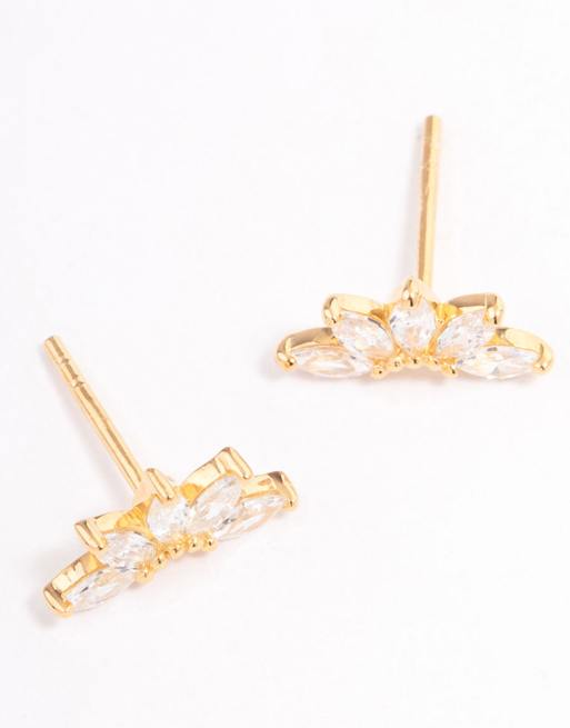 Lovisa Gold plated sterling silver cubic zirconia fan stud earrings in gold, 2 of 4