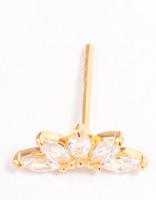 Lovisa Gold plated sterling silver cubic zirconia fan stud earrings in gold, 3 of 4