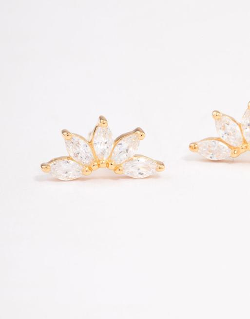 Lovisa Gold plated sterling silver cubic zirconia fan stud earrings in gold, 4 of 4