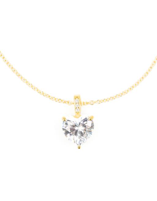 Lovisa Gold plated sterling silver cubic zirconia heart necklace in gold , 2 of 3